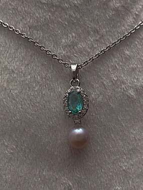 Sea Green Crystal & Pearl Pendant Necklace | Nickel Free